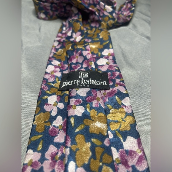 Men’s Pierre Balmain Vintage Blue Pink Green Floral Designer Regular Silk Tie - Picture 3 of 3